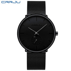 Top Brand CRRJU Luxury Men Watch Classic Black Mesh Men Wrist Watch Fashion Design Ultra-thin Sport Watch Relogio Masculino
