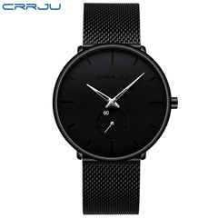 Top Brand CRRJU Luxury Men Watch Classic Black Mesh Men Wrist Watch Fashion Design Ultra-thin Sport Watch Relogio Masculino