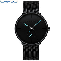 Top Brand CRRJU Luxury Men Watch Classic Black Mesh Men Wrist Watch Fashion Design Ultra-thin Sport Watch Relogio Masculino