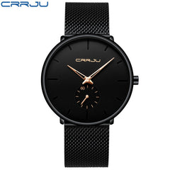 Top Brand CRRJU Luxury Men Watch Classic Black Mesh Men Wrist Watch Fashion Design Ultra-thin Sport Watch Relogio Masculino
