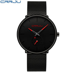 Top Brand CRRJU Luxury Men Watch Classic Black Mesh Men Wrist Watch Fashion Design Ultra-thin Sport Watch Relogio Masculino
