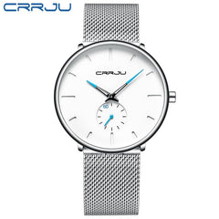 Top Brand CRRJU Luxury Men Watch Classic Black Mesh Men Wrist Watch Fashion Design Ultra-thin Sport Watch Relogio Masculino